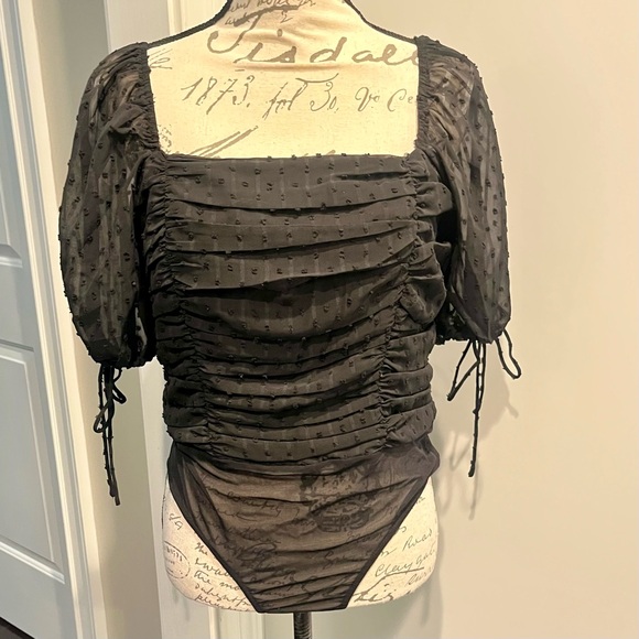 Lulu's Think of Me Swiss Dot Ruched Bodysuit in Black Brand New with Tags! - Picture 7 of 16